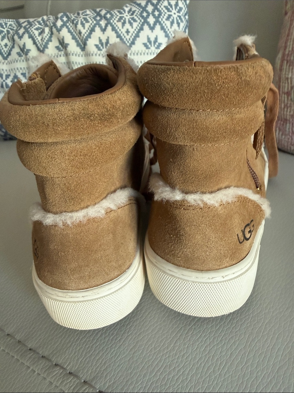 UGG Olli Women’s Chestnut Suede High top Sneakers with Shearling Trim size 8.5 - Picture 7 of 15